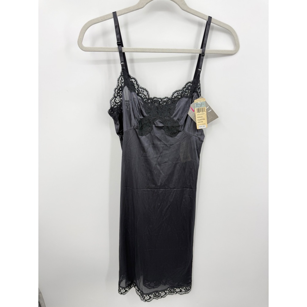 Vassarette 5986 Full Slip dress sz 34A Black Lace Trim Anti-Static Vintage NWT